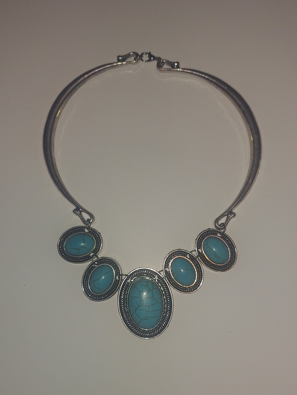 Turquoise Stone Silver Collar Necklace - Women's Jewelry